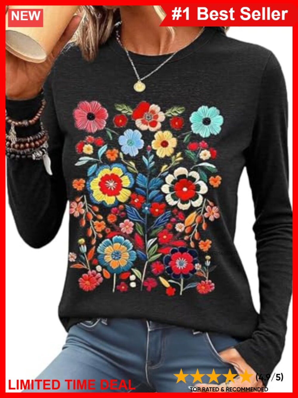 Vintage Floral Print Long Sleeve Pullover Blouse Casual Work Top